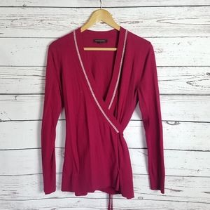 Banana Republic magenta wrap sweater, silver trim